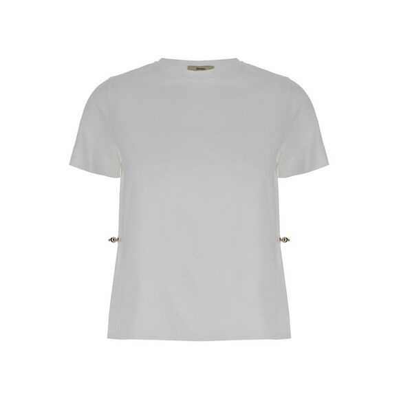 Herno Women White T-Shirt With Drawstring And Cut-Out In Cotton Woman